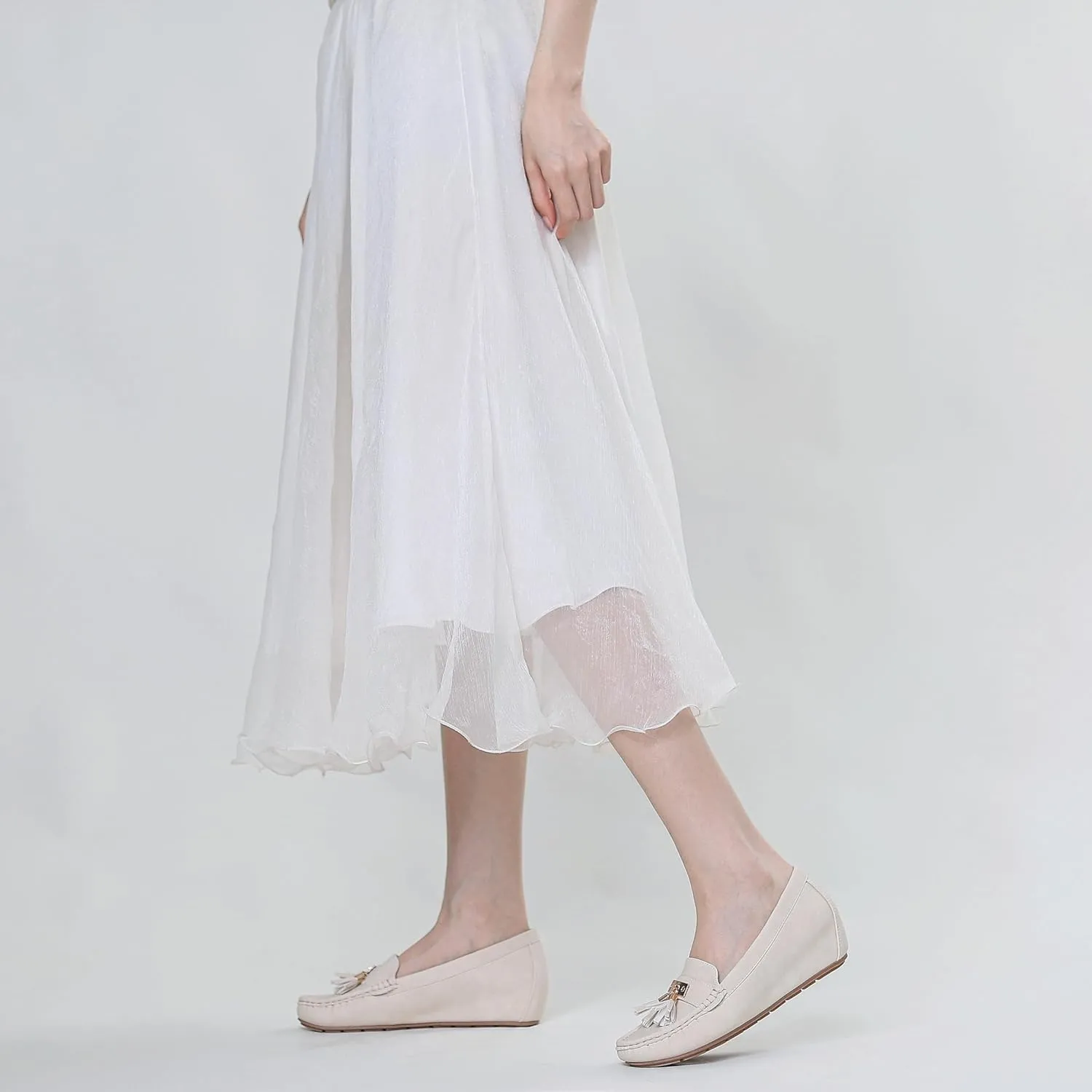 Women's Hidden Wedge Heel Loafers Slip-On Tassel Work Walking Shoes