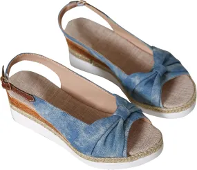 Women's Ruched Bowknot Embellished Sandals Solid Fish Mouth Pump Shoe Wedge Hook and Eye Sandal Platform Trendy Shoes
