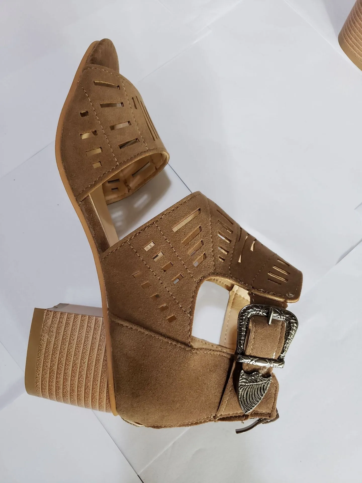 Women's square heels peep toe sandals hollow cutout sandals