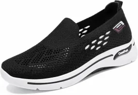 Womens Summer Shoes Woven Orthopedic Breathable Soft Sole Shoes Anti-Skid Sports Shoe Slip On Diabetic Foam Sneakers Mesh Up Sneaker for Arch Support