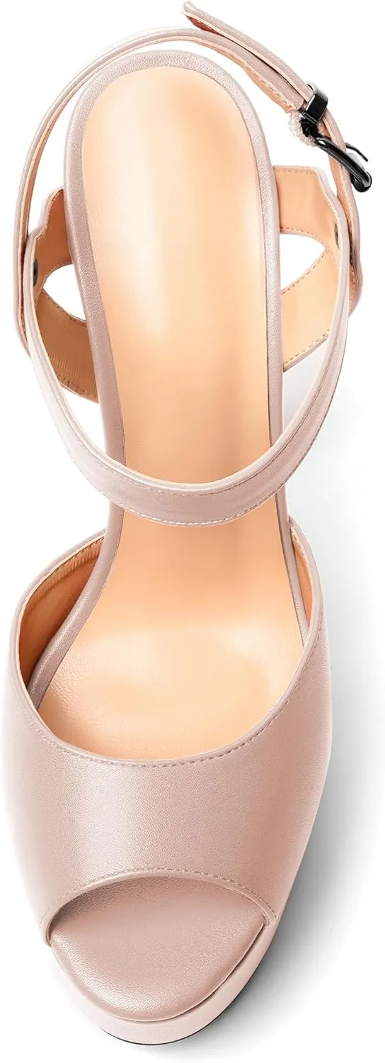 YODEKS Platform Heeled Sandals Peep Toe Stiletto High Heel Ankle Strap 6 Inch Comfortable Fashion Sexy Dress Shoes