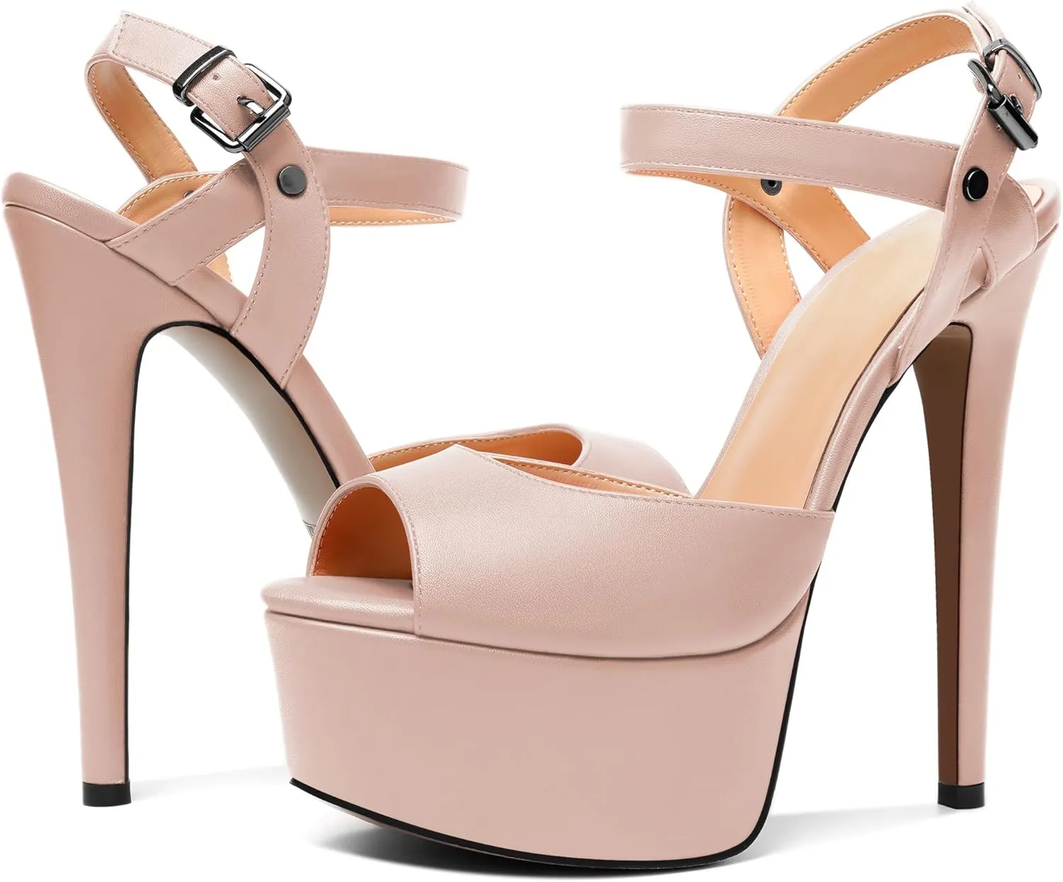 YODEKS Platform Heeled Sandals Peep Toe Stiletto High Heel Ankle Strap 6 Inch Comfortable Fashion Sexy Dress Shoes