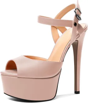YODEKS Platform Heeled Sandals Peep Toe Stiletto High Heel Ankle Strap 6 Inch Comfortable Fashion Sexy Dress Shoes