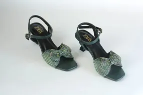ZARA BOW FANCY SANDALS - GREEN